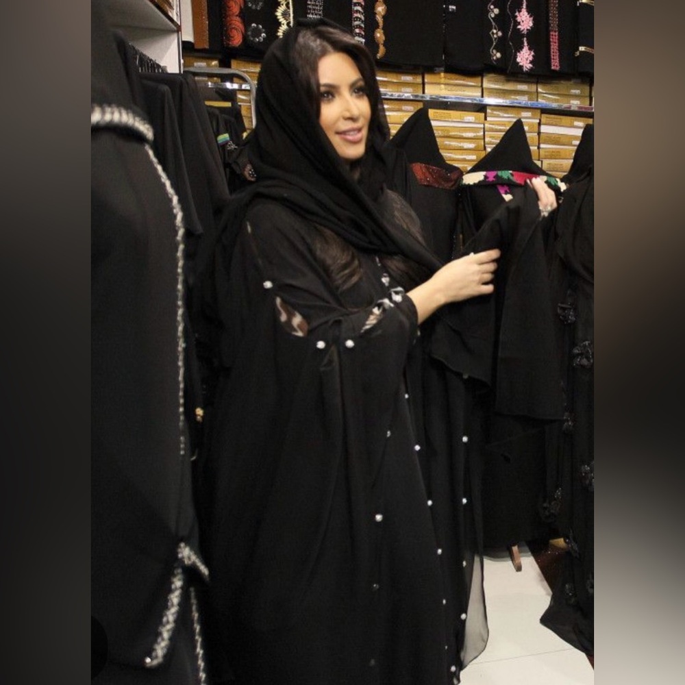 Designer Dubai abaya  black crystal rhinestone buttons Kim kardashian one size